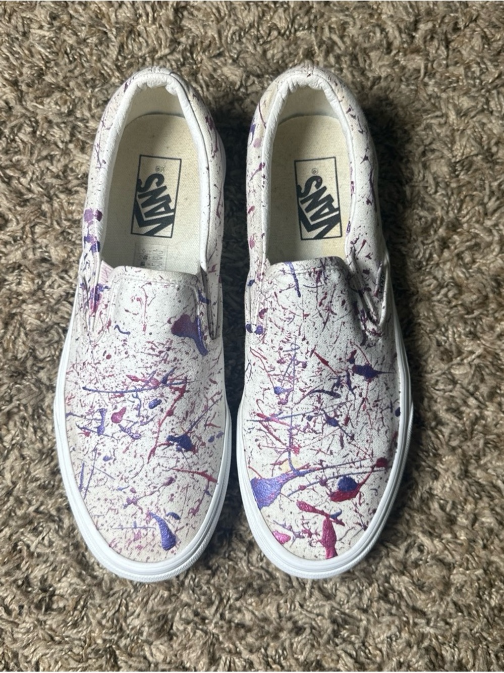 Vans Classic Slip-On Custom Paint Splatter A+A White Canvas Shoes Women’s 9